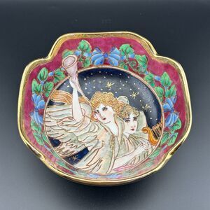 Vintage Decorative Porcelain Bowl Gold Border Angels Music Vine Hand-painted 6"